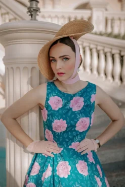 Topvintage Boutique Collection Adriana Swingjurk Met Bloemenprint In Groenblauw Blauw>Vrouwen Plus Size Jurken