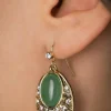 Lovely Art Deco Ovale Oorbellen In Groen>Vrouwen Sieraden