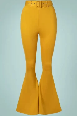 Vixen Bengaline Uitlopende Broek Met Riem In Mosterd>Vrouwen Broeken