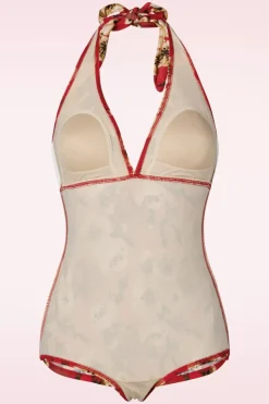 Bettie Page Swimwear Blossom One Piece Halterbadpak In Rood><noscript><img width=