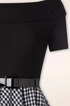 Glamour Bunny Brigitte Gingham Swing Jurk In Zwart En Wit><noscript><img width=