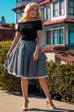 Glamour Bunny Brigitte Gingham Swing Jurk In Zwart En Wit><noscript><img width=