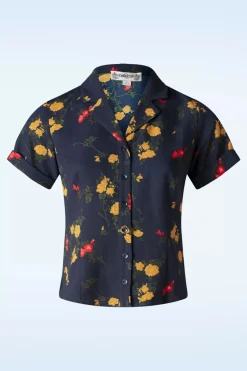 Collectif Clothing Caterina Bloom Shirt In Marineblauw>Vrouwen Blouses