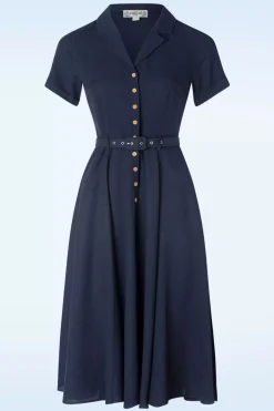 Collectif Clothing Caterina Swing Jurk In Marineblauw>Vrouwen Effen Jurken