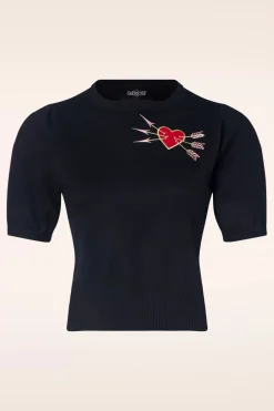 Collectif Clothing Chris Love Struck Gebreide Top In Zwart>Vrouwen Truitjes