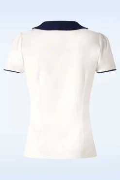 Vixen Collar Detail Top In Ivoorwit En Marineblauw>Vrouwen T-Shirts