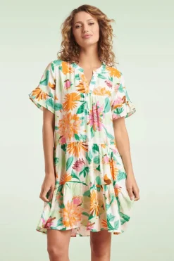 Smashed Lemon Dahlia Flower Jurk In Gebroken Wit>Vrouwen Plus Size Jurken