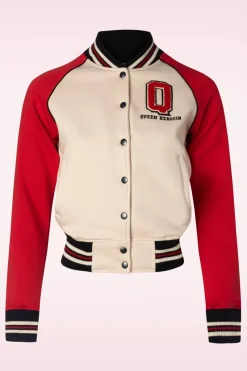 Queen Kerosin Damen Raglan College Sweat Jacket In Beige En Rood>Vrouwen Jassen