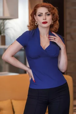 Glamour Bunny Business Babe Danny Lee Blouse In Koningsblauw>Vrouwen Tops
