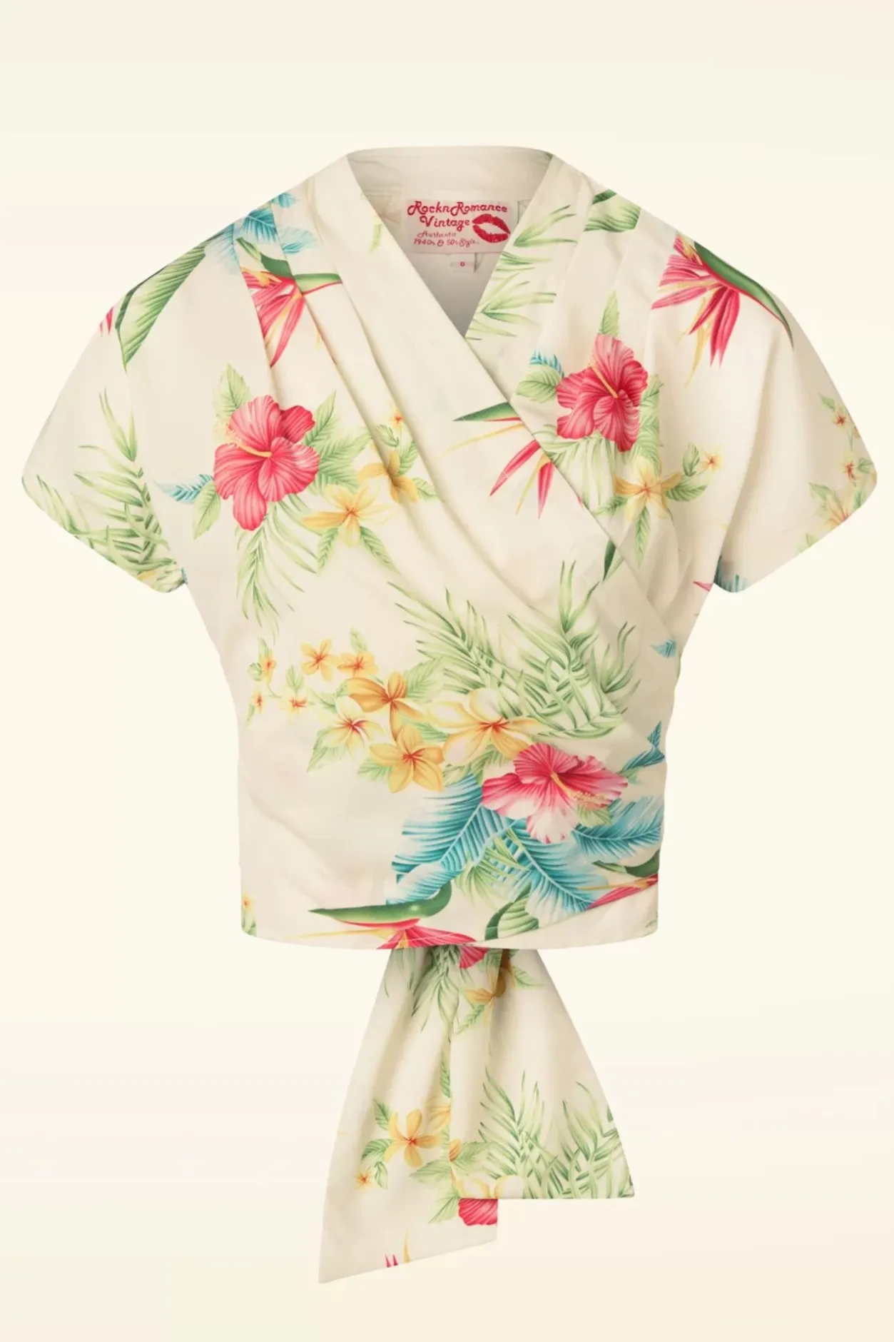 Rock N Romance Darla Wikkelblouse Met Korte Mouwen In Honolulu Naturel>Vrouwen Blouses