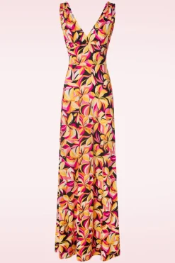 Vintage Chic for Topvintage Deveny Abstract Floral Maxi Jurk In Roze En Geel>Vrouwen Plus Size Jurken