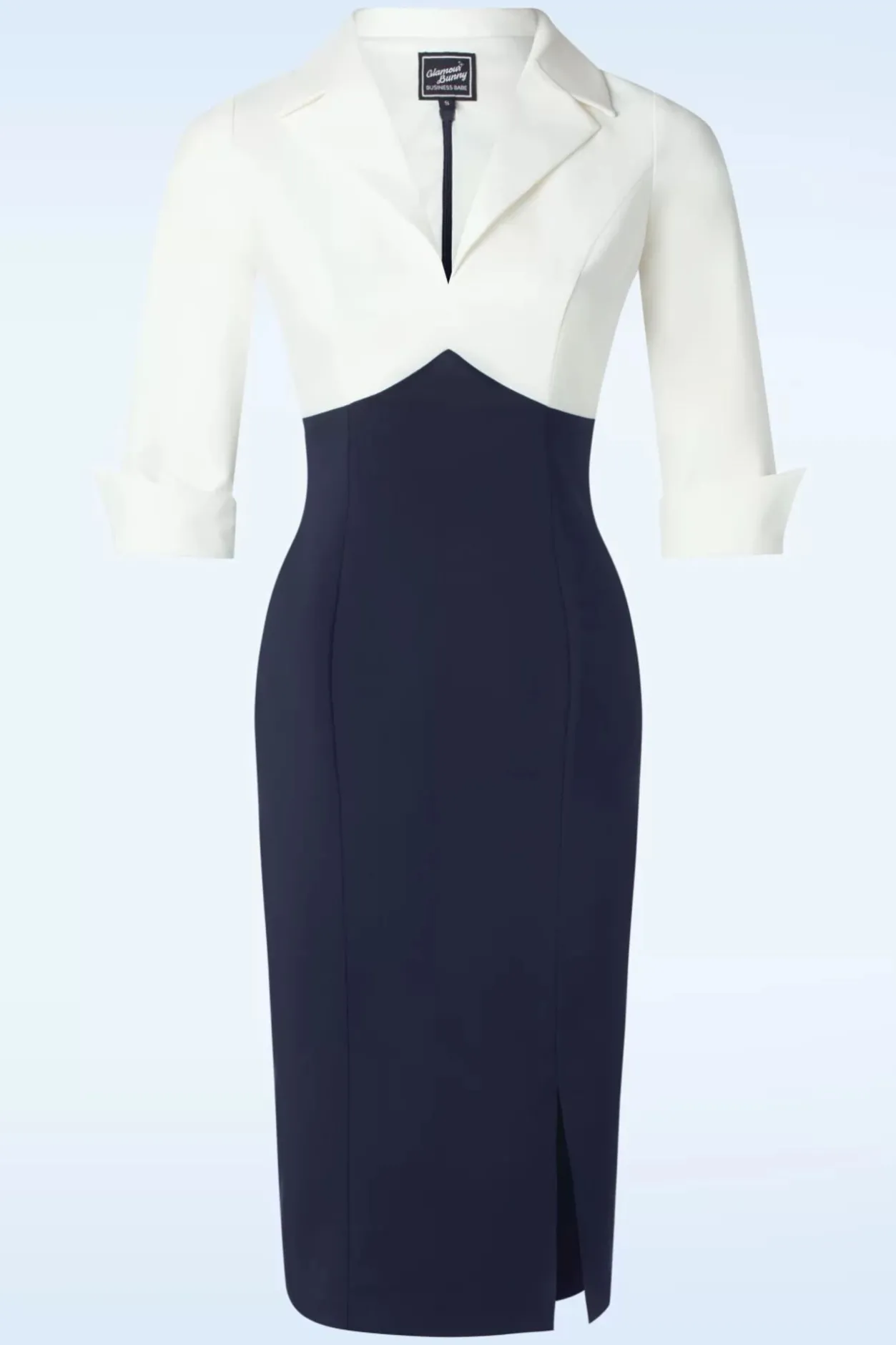 Glamour Bunny Business Babe Dianne Pencil Jurk In Wit En Marineblauw>Vrouwen Plus Size Jurken