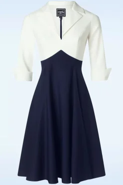 Glamour Bunny Business Babe Dianne Swing Jurk In Wit En Marineblauw>Vrouwen Swing Jurken