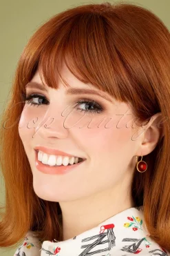 Urban Hippies Dot Vergulde Oorbellen In Donker Samba Rood>Vrouwen Sieraden