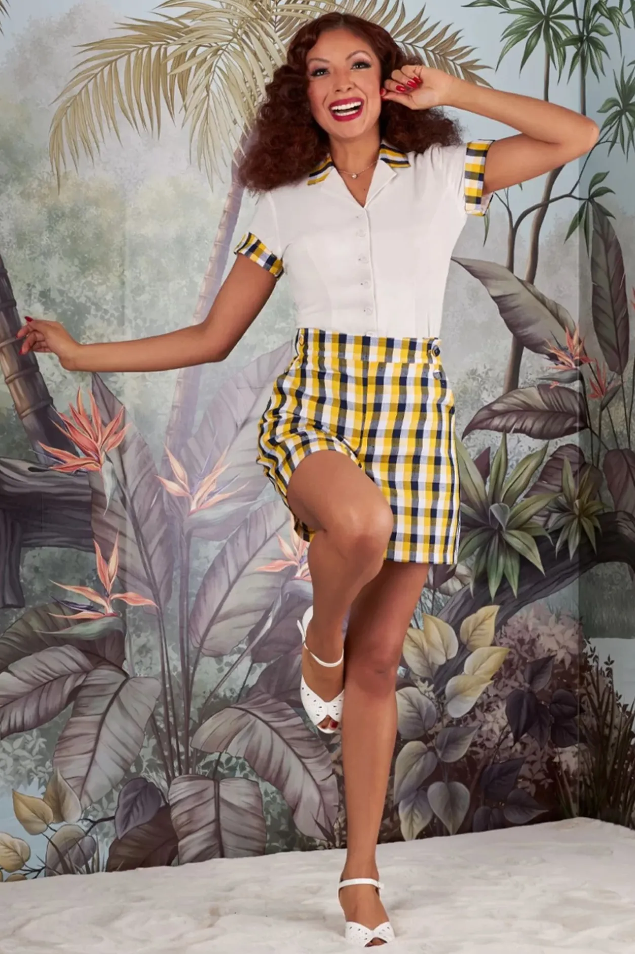 Miss Candyfloss Fedora May Blazer Blouse In Creme En Tartan>Vrouwen Blouses