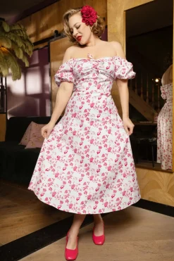 Timeless Femke Floral Swing Jurk In Wit En Cederroze>Vrouwen Plus Size Jurken