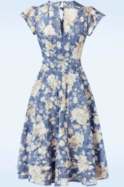 Vixen Floral Flutter Flare Jurk In Blauw>Vrouwen Swing Jurken
