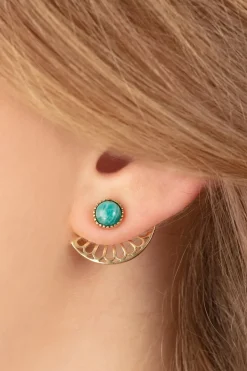 Very Cherry Flower Fan Oorbellen In Goud En Groene Onyx>Vrouwen Sieraden