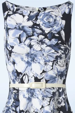 Vintage Chic for Topvintage Francine Flower Swing Jurk In Marineblauw En Wit>Vrouwen Plus Size Jurken