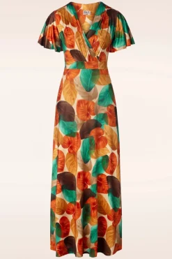 Vintage Chic for Topvintage Freya Maxi Jurk Met Bladprint In Ornaje>Vrouwen Plus Size Jurken