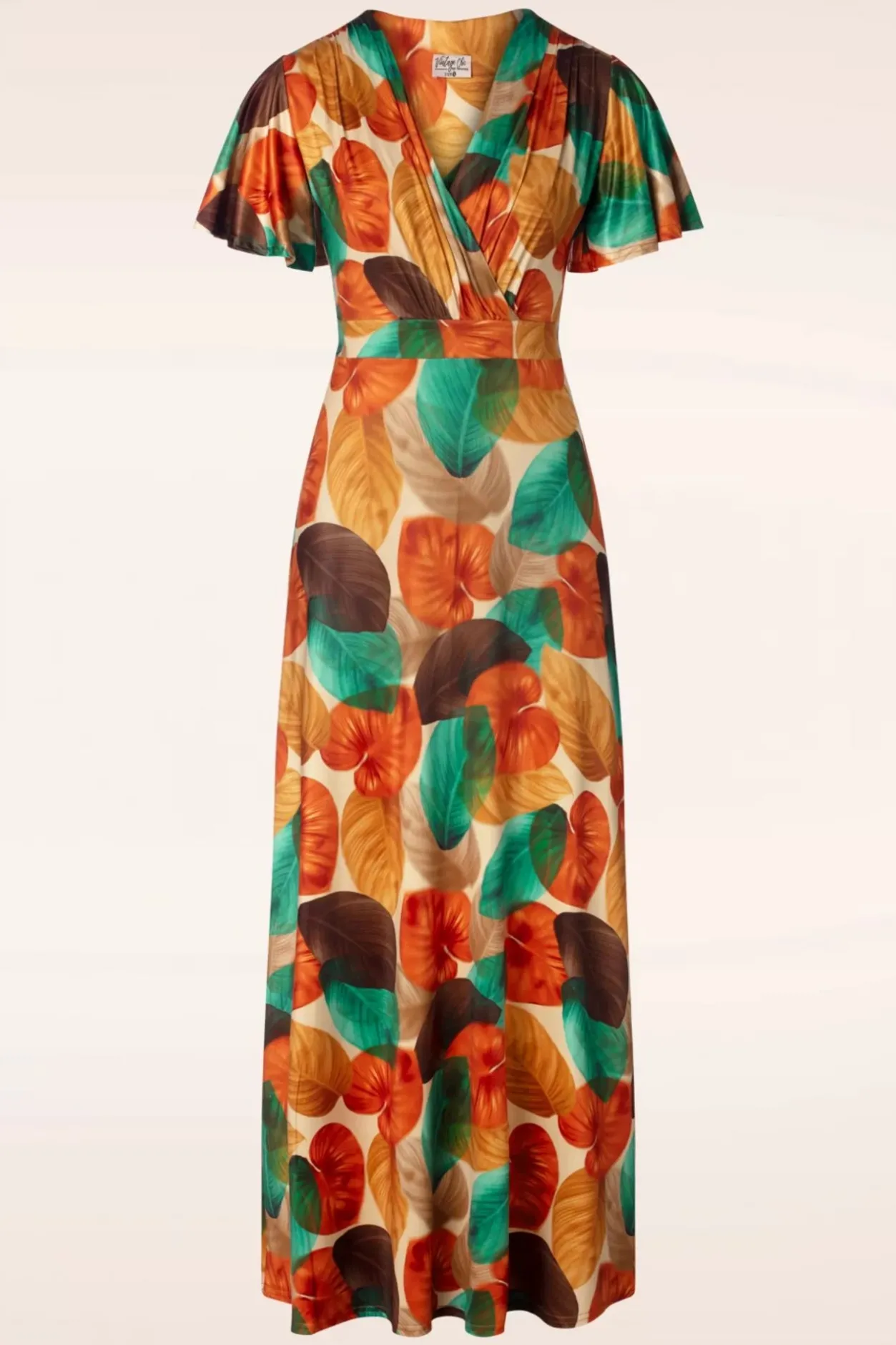 Vintage Chic for Topvintage Freya Maxi Jurk Met Bladprint In Ornaje>Vrouwen Plus Size Jurken