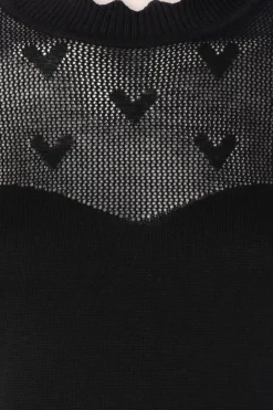 Vixen Heart Pattern Scallop Edge Trui In Zwart><noscript><img width=