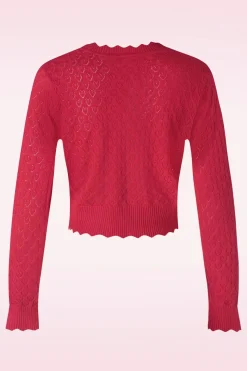 Vixen Heart Pattern Scallop Edge Cardigan In Rood>Vrouwen Vestjes