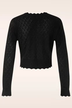 Vixen Heart Pattern Scallop Edge Cardigan In Zwart>Vrouwen Vestjes