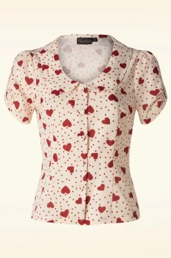 Vixen Heart Polka Dot Collared Top In Creme>Vrouwen Blouses