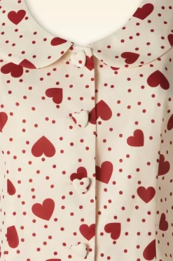 Vixen Heart Polka Dot Collared Top In Creme><noscript><img width=