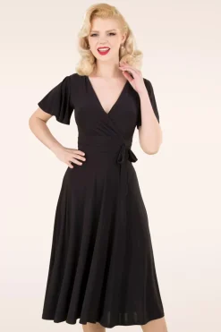Vintage Chic for Topvintage Irene Overslag Swingjurk In Zwart>Vrouwen Plus Size Jurken