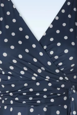 Vintage Chic for Topvintage Irene Polkadot Cross Over Swing Jurk In Marineblauw><noscript><img width=