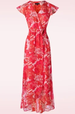 Smashed Lemon Isla Flower Maxi Jurk In Roze En Rood>Vrouwen Plus Size Jurken