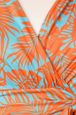 Vintage Chic for Topvintage Jane Leaf Swing Jurk In Blauw En Oranje><noscript><img width=