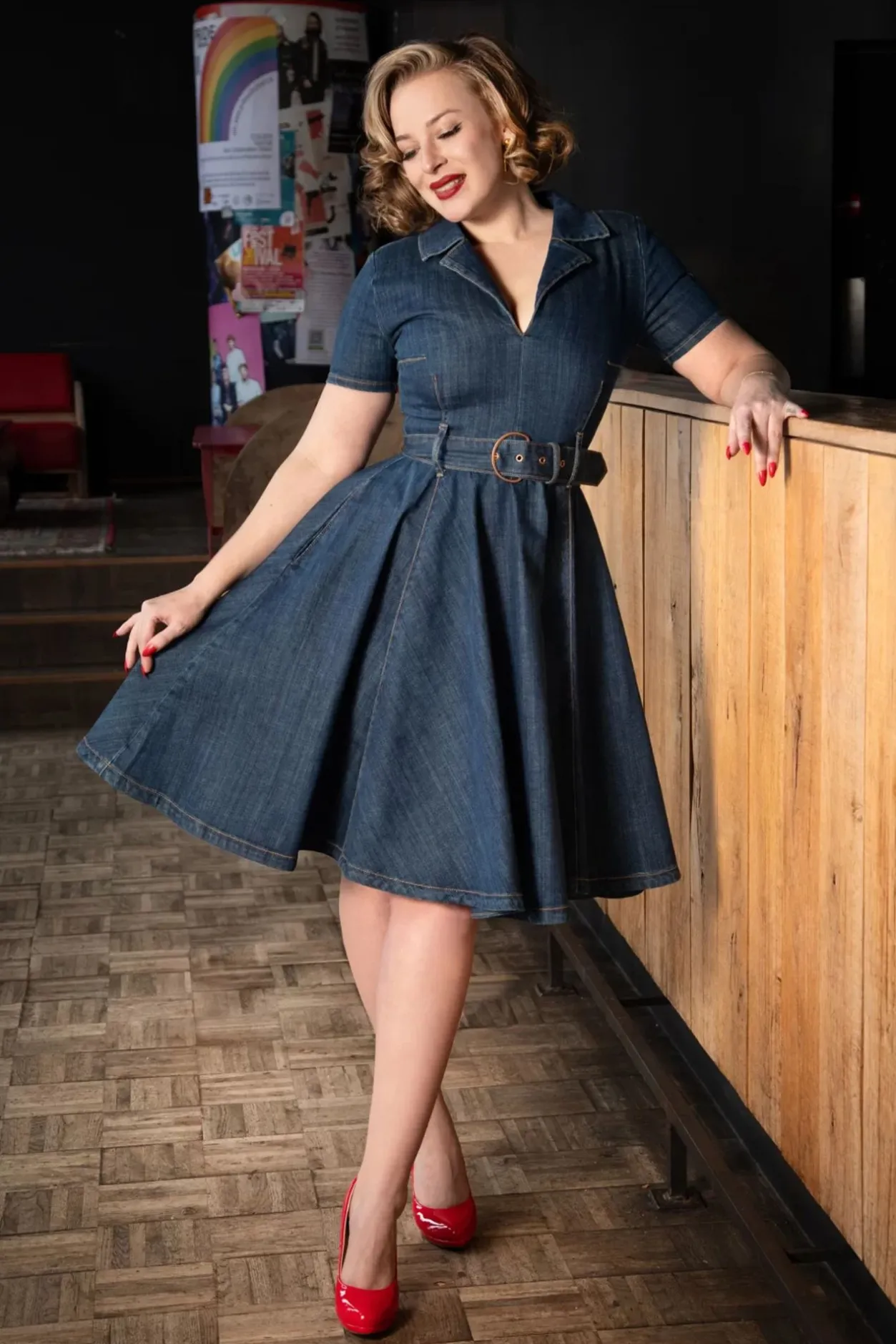 Rock-a-Booty Jodie Swing Jurk In Blauw>Vrouwen Plus Size Jurken