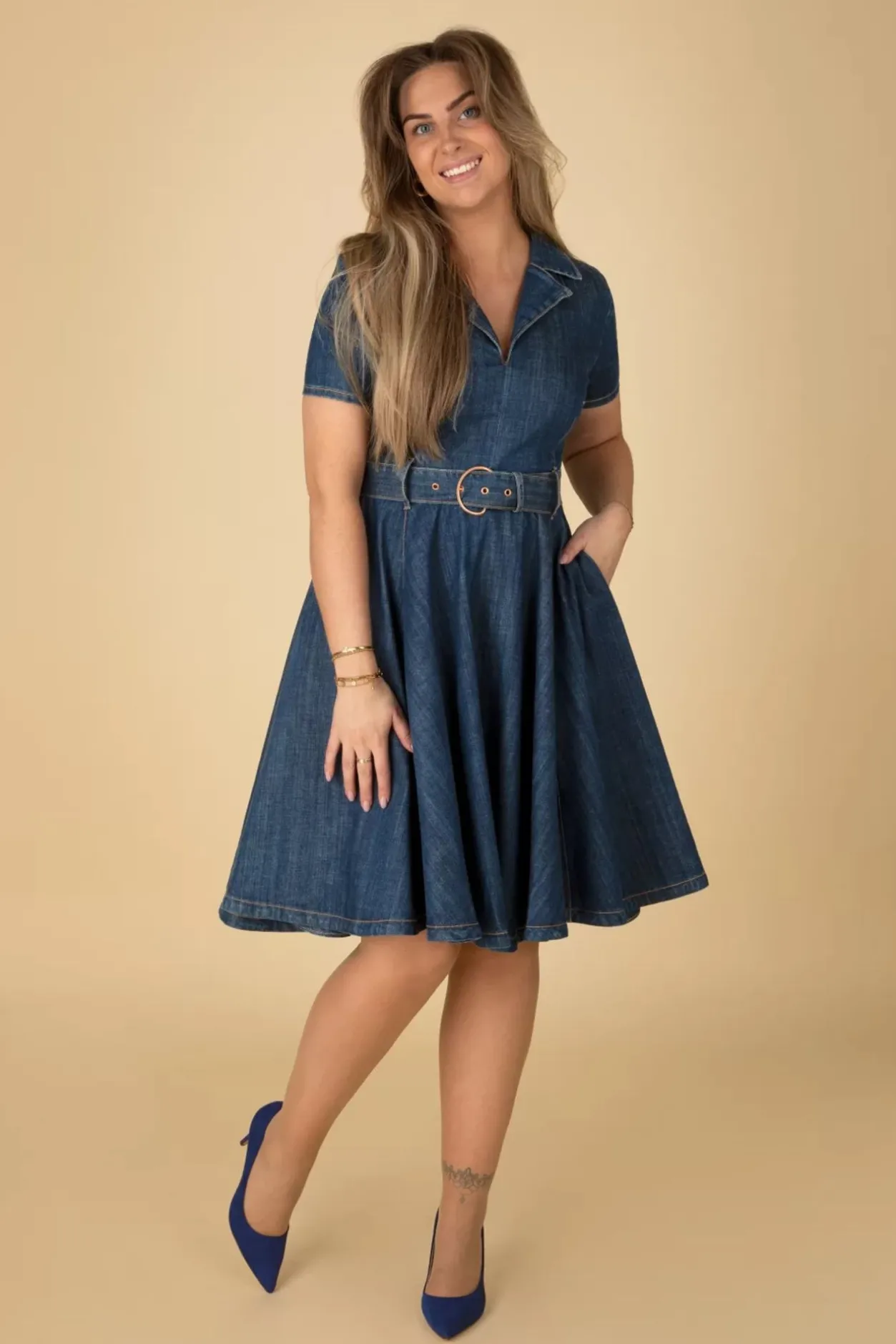 Rock-a-Booty Jodie Swing Jurk In Blauw>Vrouwen Plus Size Jurken