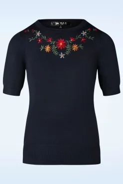 Mak Sweater Julie Bloemen Top In Marineblauw>Vrouwen Truitjes