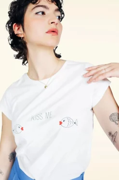 Mademoiselle Yu00e9Yu00e9 Kiss Me T-Shirt In Ecru>Vrouwen T-Shirts