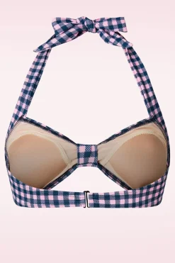 Esther Williams Klassieke Gingham Bikinitop In Roze En Blauw>Vrouwen Bikini's
