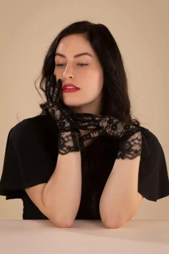 Pamela Mann Korte Handschoenen Met Bloemenkant In Zwart>Vrouwen Handschoenen