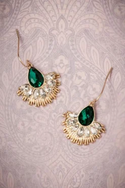 Lovely Kristallen Waaierdruppeloorbellen In Goud En Groen>Vrouwen Sieraden