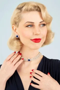 Lovely Lady Diana Parel Choker Ketting In Saffierblauw><noscript><img width=
