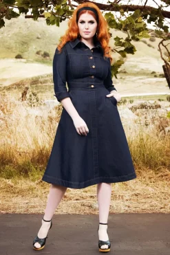 Rock-a-Booty Lauren Swing Jurk In Donkerdenim>Vrouwen Plus Size Jurken