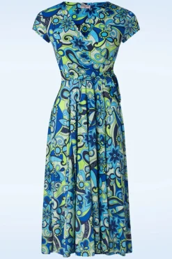 Vintage Chic for Topvintage Layla Floral Swing Jurk In Turquoise>Vrouwen Plus Size Jurken