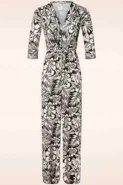 Vintage Chic for Topvintage Lina Leaf Print Jumpsuit In Zwart>Vrouwen Playsuits & Jumpsuits