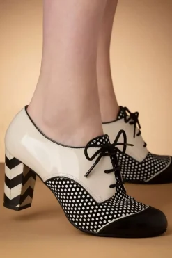 Nemonic Madison Lederen Booties In Zwart En Romig Wit>Vrouwen Booties & Laarzen