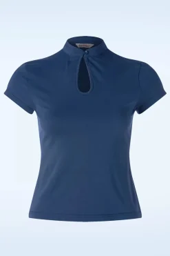 Banned Retro Mandarin Collar Top In Marineblauw>Vrouwen Tops