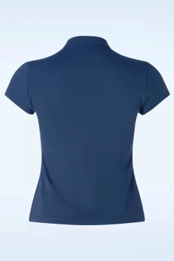 Banned Retro Mandarin Collar Top In Marineblauw>Vrouwen Tops