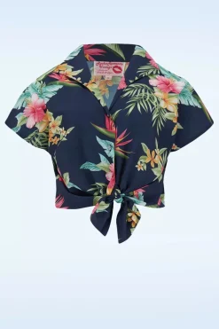 Rock N Romance Maria Tuck In Or Tie Up Blouse In Honolulu Marineblauw>Vrouwen Blouses
