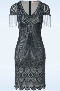 GatsbyLady Marta Flapper Jurk In Blauw En Grijs>Vrouwen A Lijn Jurken